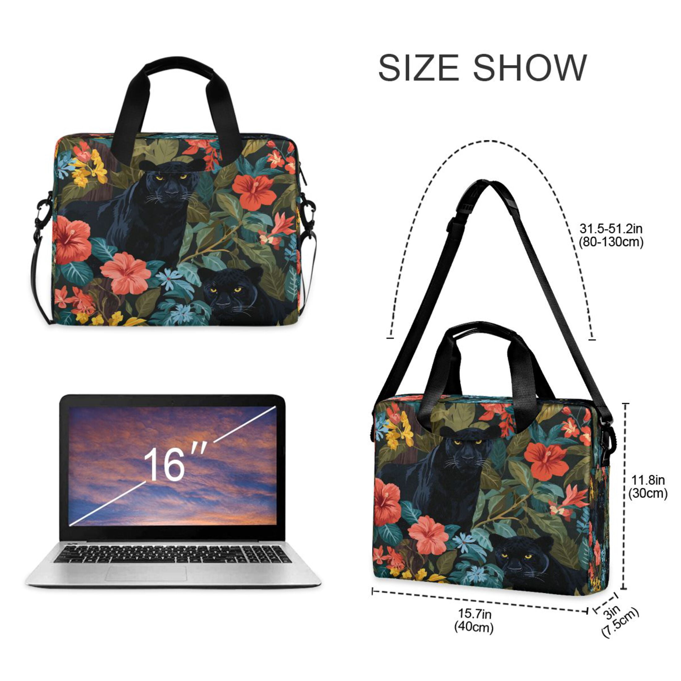 16" Laptop Tote Bag Laptop Sleeve Case Computer Briefcase for Work & Travel Black Panther in The Jungle