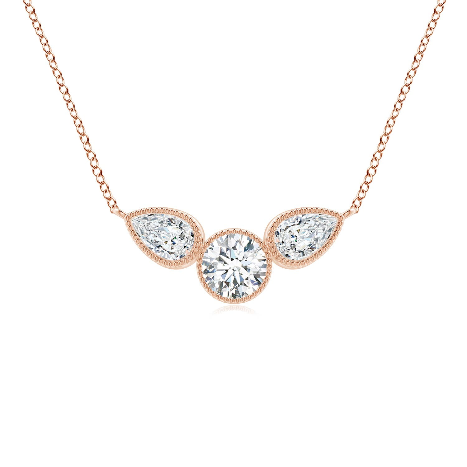 ANGARA Natural & Diamond Necklace with Milgrain in 14K Rose Gold for Women (Size-5x3mm| Color-G| Clarity-VS2) | April Birthstone, Anniversary, Jewelry Gift for Women | Natural Diamond Necklace