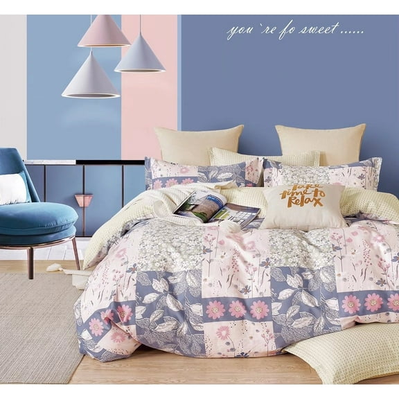 Swanson Beddings Patchwork Blossom 3-Piece 100% Cotton Bedding Set: Duvet Cover and Two Pillow Shams (King)