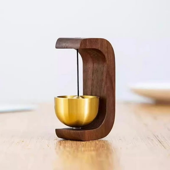 Golden Decorative Shopkeepers Bell for Door Opening - Magnetic Walnut Wood Doorbell with Brass Bell, Ideal Entrance Hanging Chime for Wall, Store, Wardrobe, Fridge and Shop Decoration