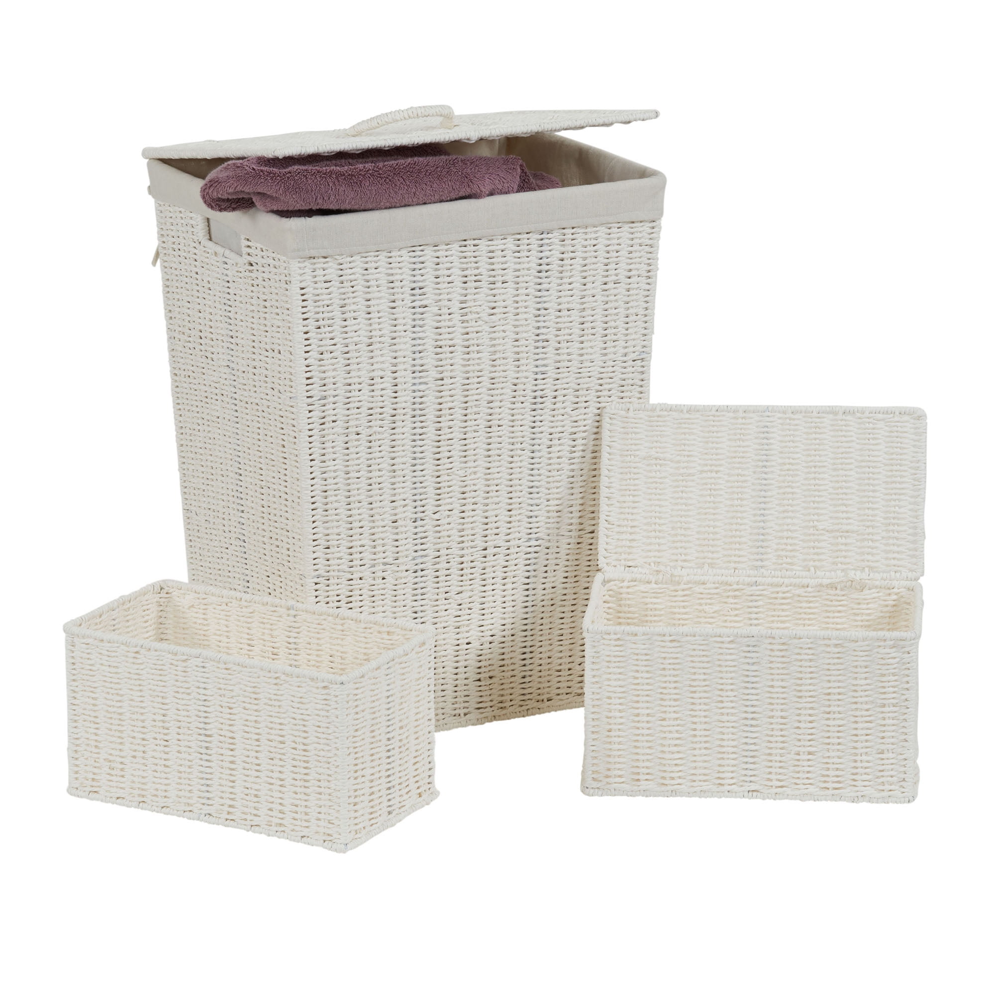 HOUSEHOLD ESSENTIALS Small Wicker White Basket with Lid ML-7113