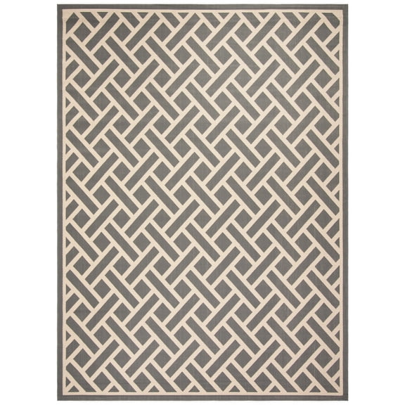 SAFAVIEH Courtyard Janey Bordered Indoor/Outdoor Area Rug, Anthracite/Light Beige, 9' x 12'