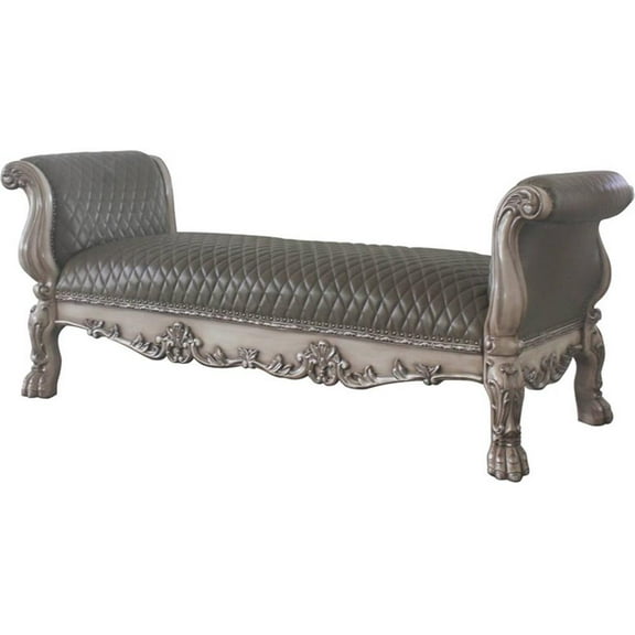 Bowery Hill Contemporary Bench in Vintage Bone White & Faux Leather