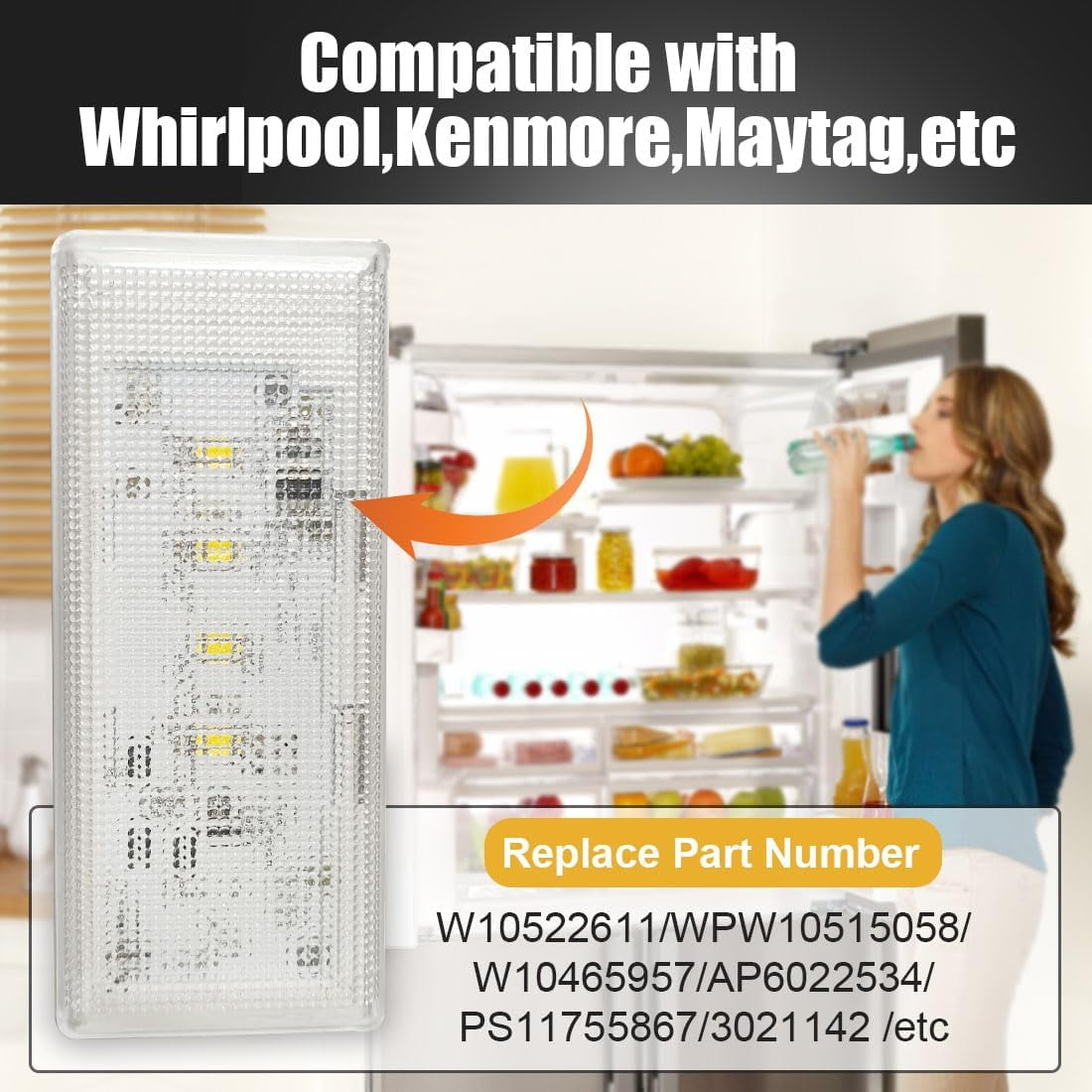 Upgraded W10515058 Refrigerator LED Light Set for Whirlpool Kenmore Maytag Refrigerators Replacement 3021142 AP6022534 PS11755867 W10522611 W10465957 WPW10515058