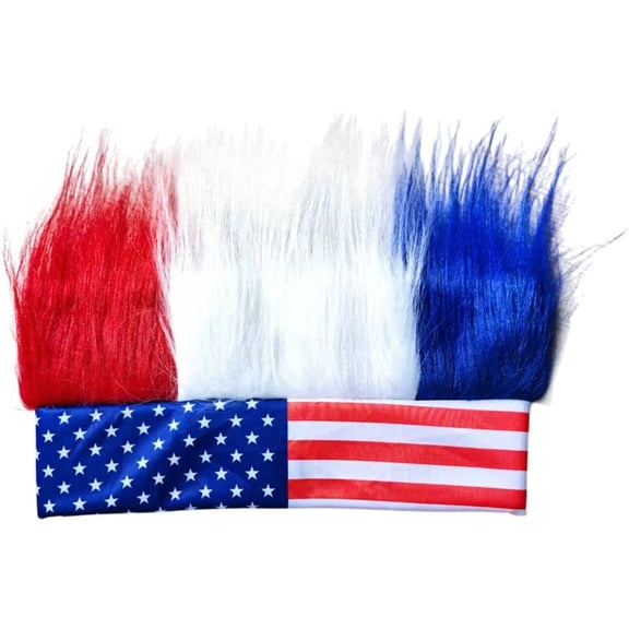 Jiibva American Flag Hairy Headband Hat Wigs Crazy US Football Cheer Headwear USA Football Fans Hat Costume Accessories for Football Match