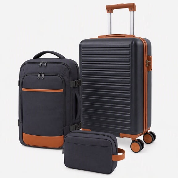 SUMELL 3-Piece Luggage Set with Backpack, 20 inch Carry On Suitcase, Travel Bag & Toiletry Bag, TSA Lock, Spinner Wheels, Black