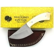 Wild Turkey Handmade Real Bone Handle Fixed Blade Skinner Knife w/Leather Sheath