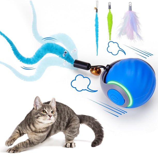 Pelota de juguete interactiva para gatos BABORUI, para gatos de interior, azul