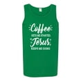 thumbnail image 2 of Wild Bobby, Coffee Gets Me Started Jesus Keeps Me Going Inspirational/Christian Men Graphic Tank Top, Kelly, Medium, 2 of 5