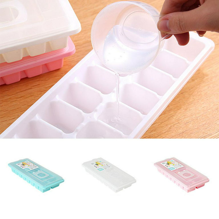 Ice Cube Tray with Lid, 16 Cubes Mould Freezer No Spill Easy To Make Ice  Cubes
