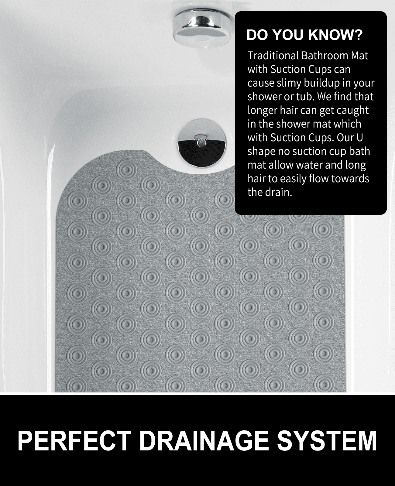 OTHWAY No Suction Cup Bath Mat: 39x16inch Extra Long Bathmat, Machine Washable, Made of Nature Rubber, Protect Your Bathtub (Dark Gray)