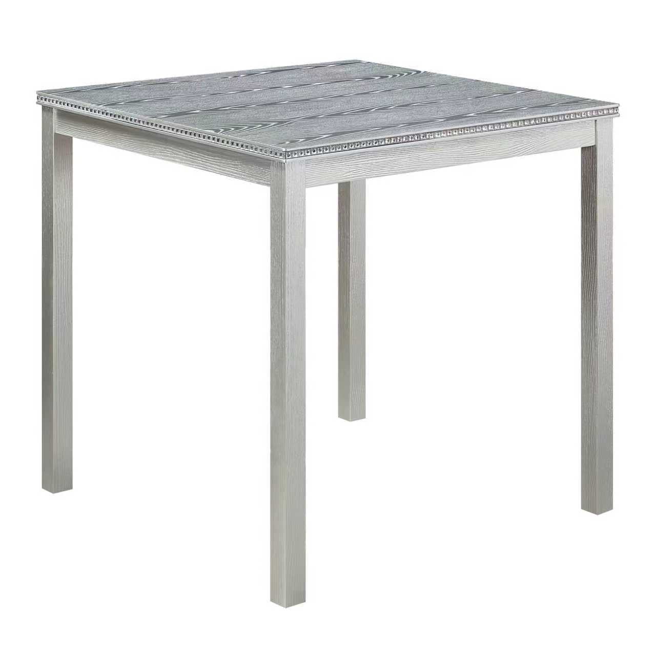 PAPROOS Solid Wood Dining Table, Counter Height Square Kitchen Table for Small Space, Farmhouse Acacia Wooden Dinner Table for 4, Silver Gray(Only Table)