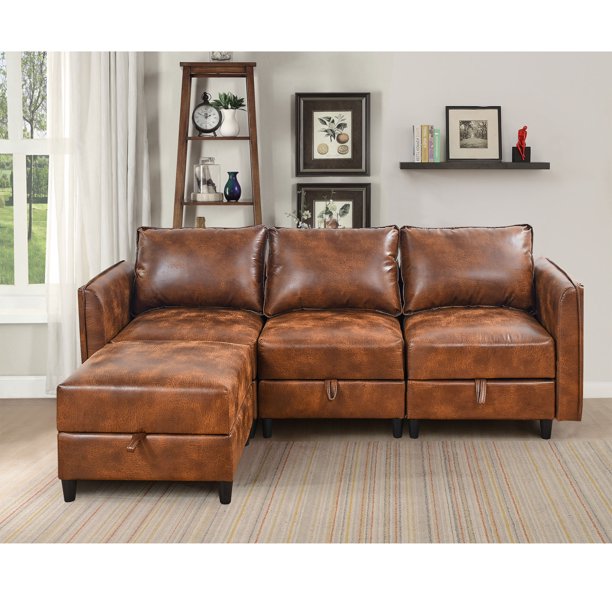 Holaki Modular Sectional Sofa Faux Leather L Shaped Convertible Couch