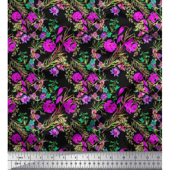 Soimoi Cotton Duck Fabric Leaves & Azalea Floral Printed Craft Fabric by the Yard 42 Inch Wide