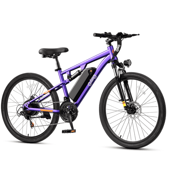 Qlife Racer 27.5 Inch Electric Bicycle for Adults, Full Suspension 21-Speed Mountain Ebike with More Than 1200W 28MPH Brushless Motor, Purple