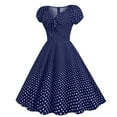 thumbnail image 4 of XFLWAM Women 50s 60s Vintage Short Sleeve Polka Dot Cocktail Swing Dress 1950s Retro Rockabilly Audrey Hepburn Prom Party Dresses Blue S, 4 of 7