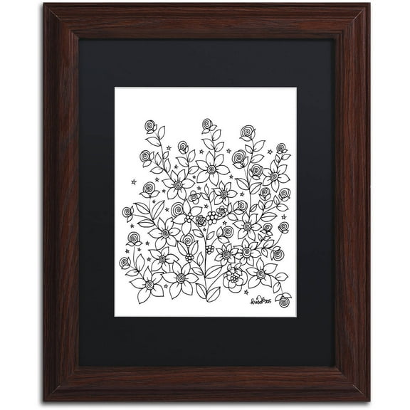 Trademark Fine Art "Simple Flower Doodle 2" Canvas Art by KCDoodleArt Black Matte, Wood Frame