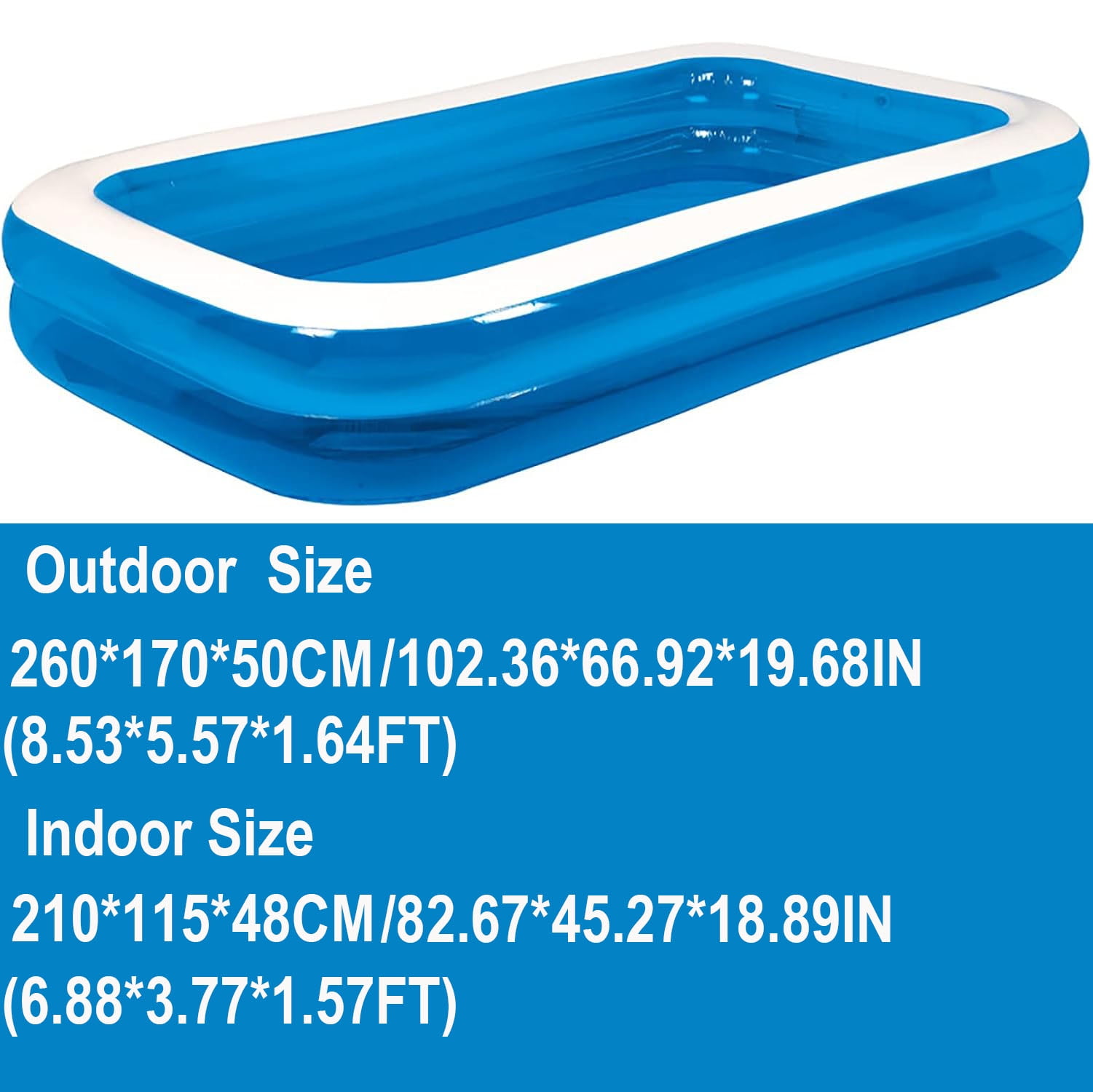 Inflatable Pool Oversized Thickened Family Swimming Pool Puncture Resistant 1 Pack 102.36*66.92IN;19.68IN.Not Include Inflation Pump.