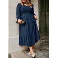 thumbnail image 3 of Women Plus Size Fall Dresses Long Sleeve V Neck Dress Maxi Casual Flowy Tiered 2026 Dress with Pockets, 3 of 5