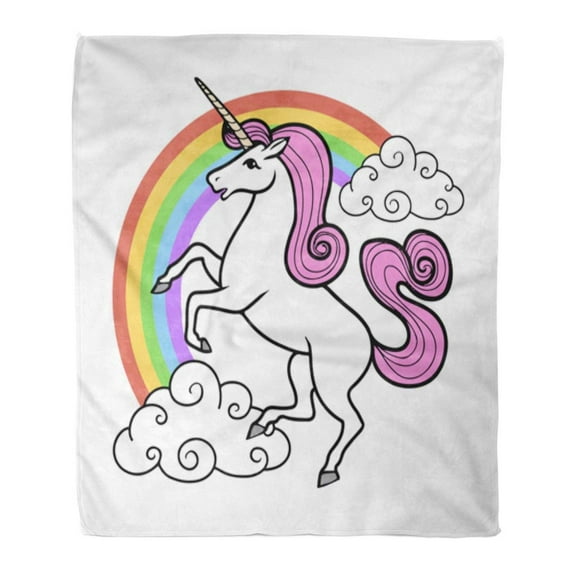 ASHLEIGH Flannel Throw Blanket Pegasus Cartoon Unicorn Rainbow and Clouds Beautiful Child 58x80 Inch Lightweight Cozy Plush Fluffy Warm Fuzzy Soft