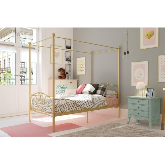 DHP Canopy Metal Bed, Twin, Gold