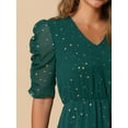 thumbnail image 5 of DARING DIVA Metallic Stars A-line Chiffon Dress M Green, 5 of 6
