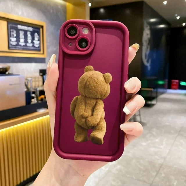 Anti-Shock Candy Color Cartoon Teddy Bear Phone Case for iPhone 16 Pro to 8 Plus Multi-Models
