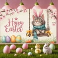 thumbnail image 3 of Pink Cherry Blossom Happy Easter Banner Bunny Ear Design Easter Backdrop Colorful Easter Eggs Themed Spring Easter Display for Easter Party Spring Celebration Photo Shoot, 3 of 9