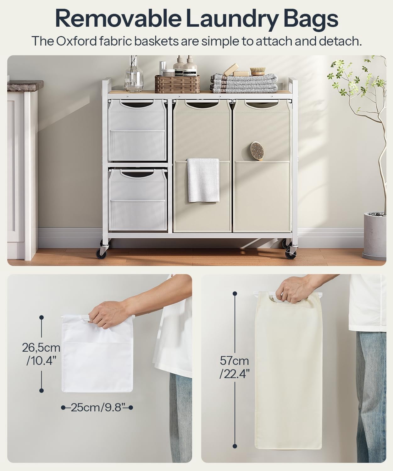Laundry Sorter with 4 Section, 39 Gal. (147 L) Laundry Hamper with Wheels, Rolling Laundry Basket with Shelves, Pull-Out Detachable Bags, Side Pockets
