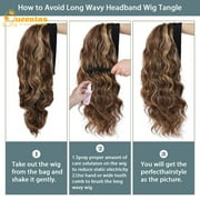 QUEENTAS Headband Wig for Women 24 Inch Glueless Ready to Wear – Long Wavy Loose Wave Pre-Plucked Natural Hairline Heat Resistant Synthetic Wig (Dark Brown with Honey Caramel Highlights)