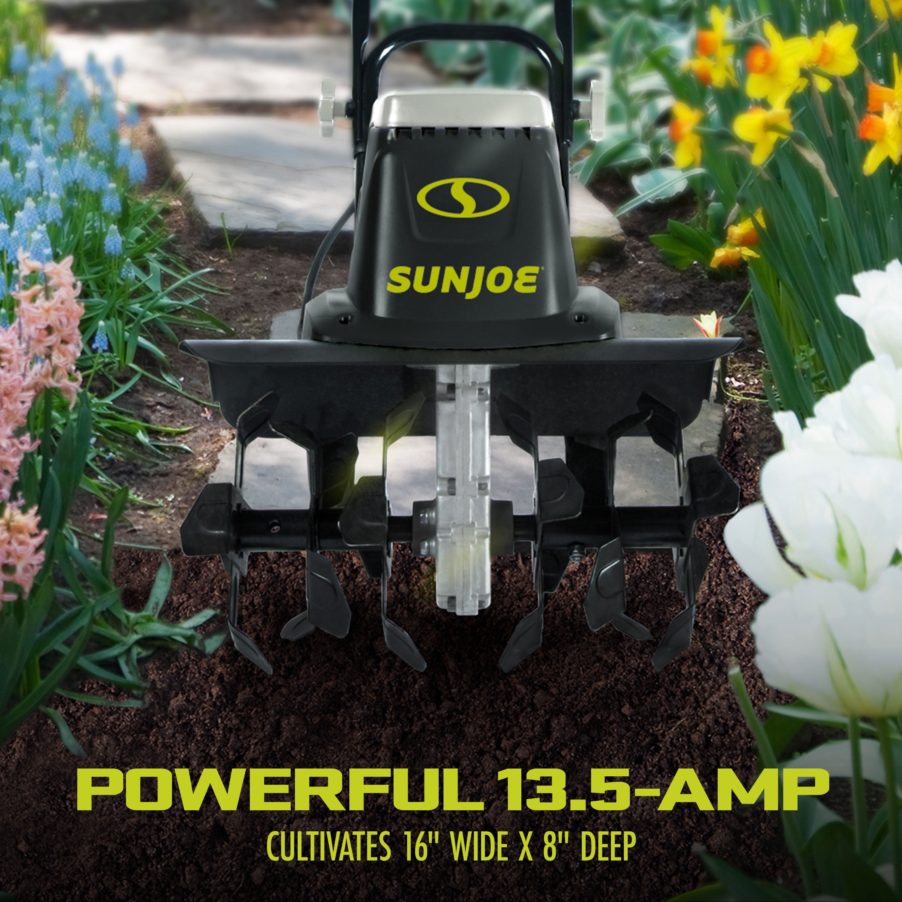 Sun Joe Electric 16-inch Garden Tiller + Cultivator, 13.5-Amp, 3-Position