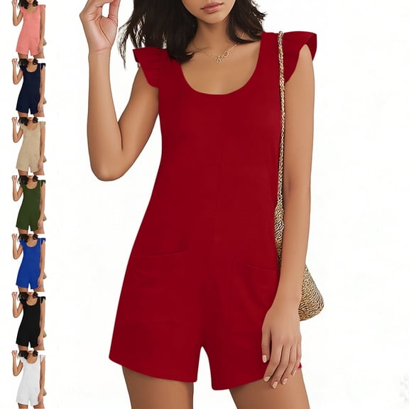 MLCDZ Women's Rompers Summer Short Sleeve Round Neck Shorts Jumpsuit One Piece Fitted Bodysuit Pajama with Pockets Set for Gym Yoga
