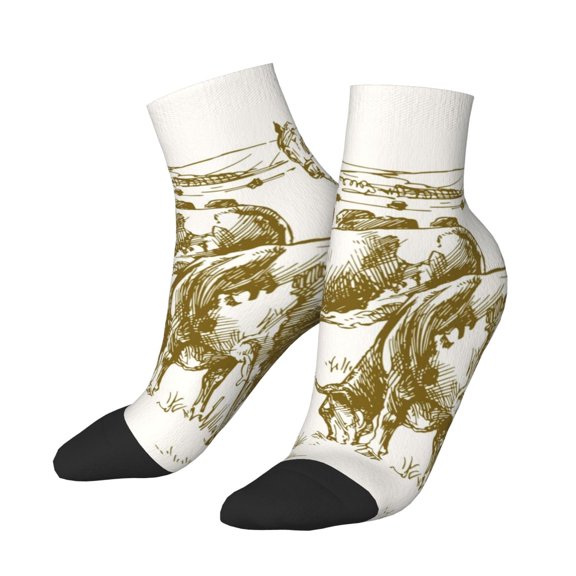 Uemuo Cattle Drive By Two Cowboys 1 Printed Crew Socks, Moisture-Wicking Socks, Athletic Socks for Men Breathable Cushion Socks Casual Sport Socks for Running Traveling