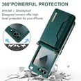 thumbnail image 4 of Crossbody Strap Case for Samsung Galaxy Z Flip 6 5G,Premium PU Leather Magnetic Detachable 2-In-1 Card Pocket Back Flip ID Credit Card Slots Kickstand Shockproof Business Slim Phone Case,Green, 4 of 12