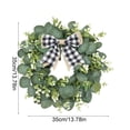 thumbnail image 3 of Artificial Eucalyptus Wreath with Plaid Bow, Spring Summer Green Leaf Wreath for Front Door Porch Farmhouse Decor, Festival Celebration Decor (13.8in), 3 of 6