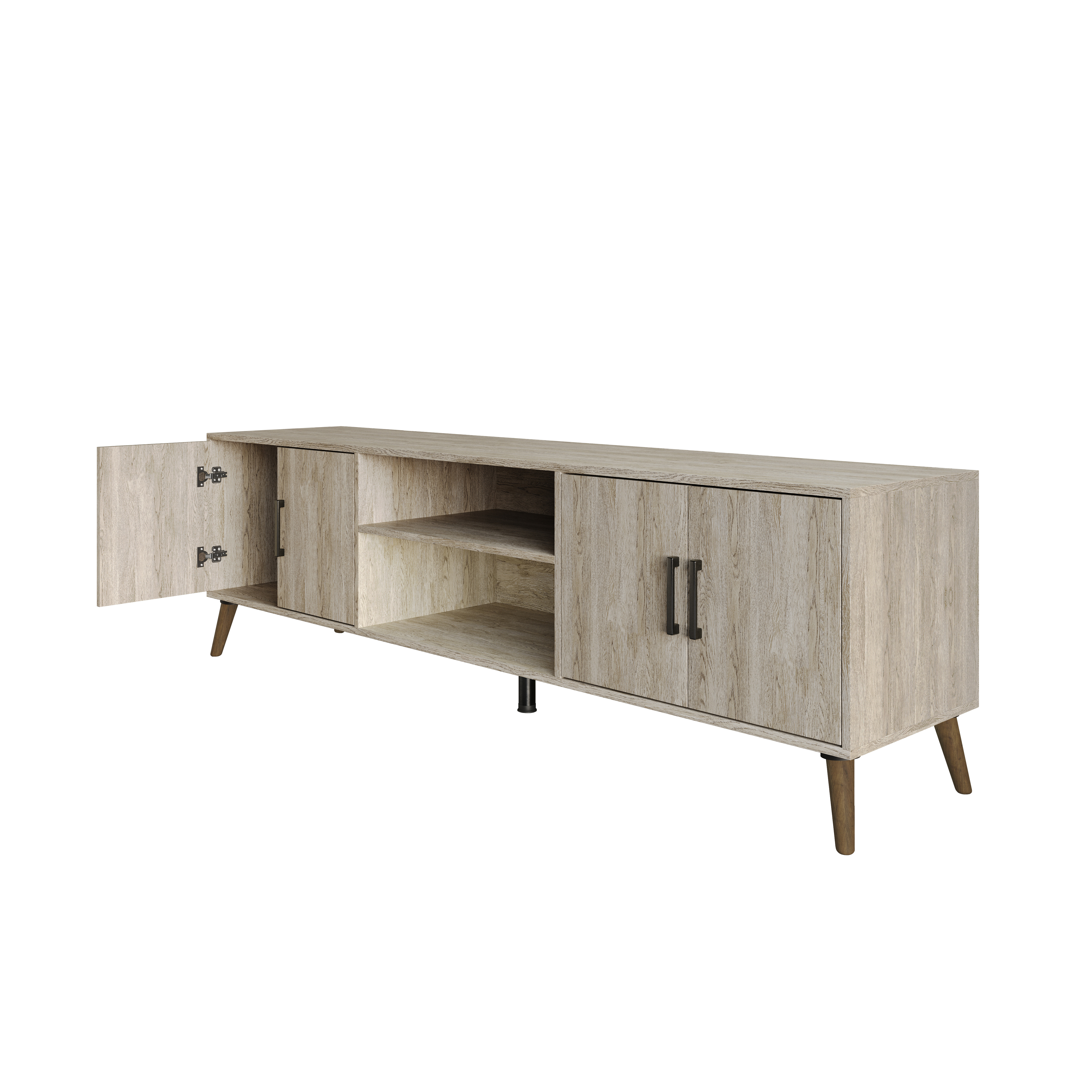 Home Design Juneau 71" TV Stand with Ample Storage, Open Shelves, and Round Cable Hole, Modern Vintage Design for Living Room, Antique Gray