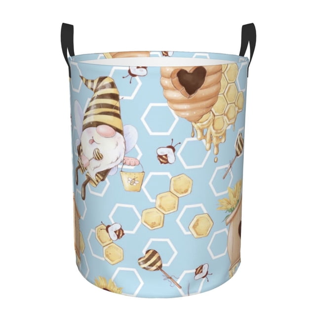 Fotbe Cute Gnome Bee Collects Honey Cesto de Ropa con Asas, Cesto Impermeable de Gran Capacidad, Bolsa de Lavado para Dormitorio, Cesto de Ropa con Ruedas y Asas-Small