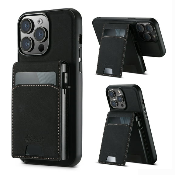 Compatible with Magsafe 2 in 1 Detachable, for iPhone 16 Pro Wallet Case with Card Holder Women Men, Magnetic PU Leather Flip Kickstand Credit Slots, for iPhone 16 Pro, Black