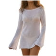 thumbnail image 3 of Liweisiy Women's Hollow-Out Coverup Crewneck Long Sleeve Knit Cold Shoulder Cover Up Sumemr Beach Vocation Dresses White L, 3 of 10