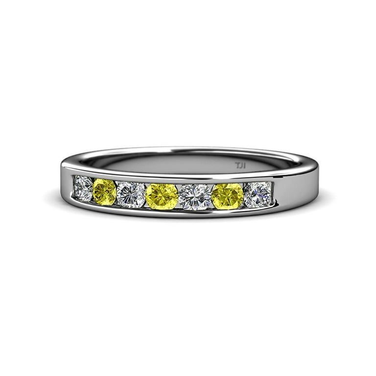 Yellow & White Diamond(SI2-I1,G-H) 7 Stone Channel Set Wedding