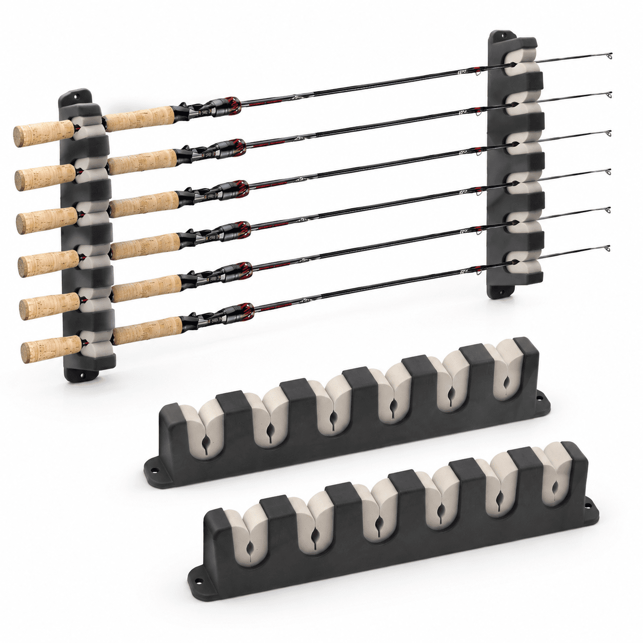 Gray 6 Horizontal Wall Mount Fishing Rod Rack for Garage Storage