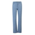 thumbnail image 6 of Zpanxa High Waisted Jeans for Women Casual Hole Jeans Long Denim Bottom Solid Mopping Trousers Straight Long Pants Trousers Work Cargo Casual Pants Wide Leg Pants Blue L, 6 of 8