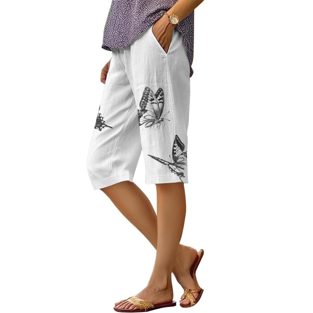 Bermudas DMOYALA de lino con estampado floral negro y blanco 4XL
