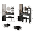 thumbnail image 2 of Full Body Mirror Cabinet + Round Mirror LED Vanity Table + Cushioned Stool, 17" diameter LED Mirror, Touch Control, 3-color, Brightness adjustable, Large Desktop, Multi-layer High Capacity Storage, 2 of 9