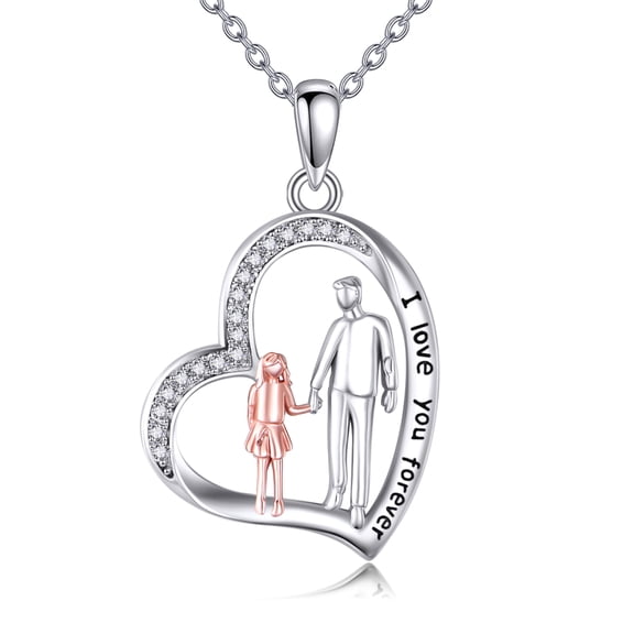 925 Sterling Silver Father Daughter Heart Pendant Necklace from Dad I Love You Forever Jewelry