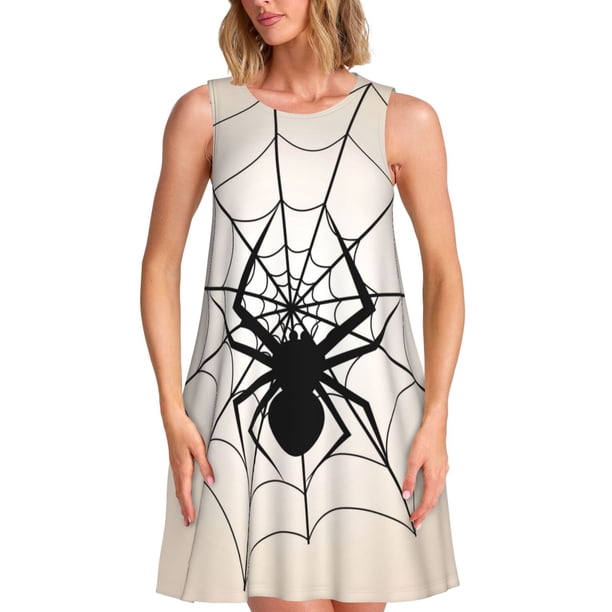 Fotbe Spiders On The Web 1 Vestido de Verano sin Mangas para Mujer – Vestido Midi Línea A, Estilo Camiseta Floral, Vestido Playero Casual y Fluido