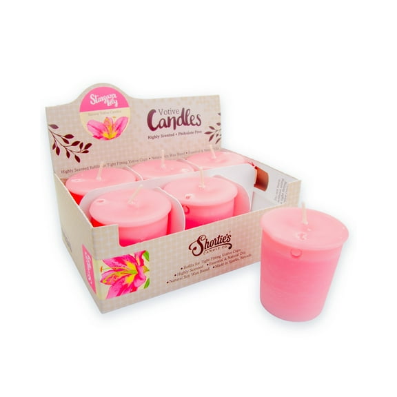 Stargazer Lily Soy Votive Candles - Scented with Natural Fragrance Oils - 6 Pink Natural Votive Candle Refills - Flower & Floral Collection