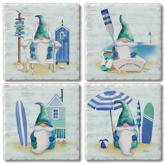 Thirstystone Coastal Gnomes 4-Pack Tumbled Tile Coasters