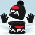 thumbnail image 2 of Yuanlong Kids 3-Packs Sets Winter Neck Warmer Pom Beanie Touchscreen Heart Letter Print Knit Suits Children Hat 3 In 1 Set, 2 of 7