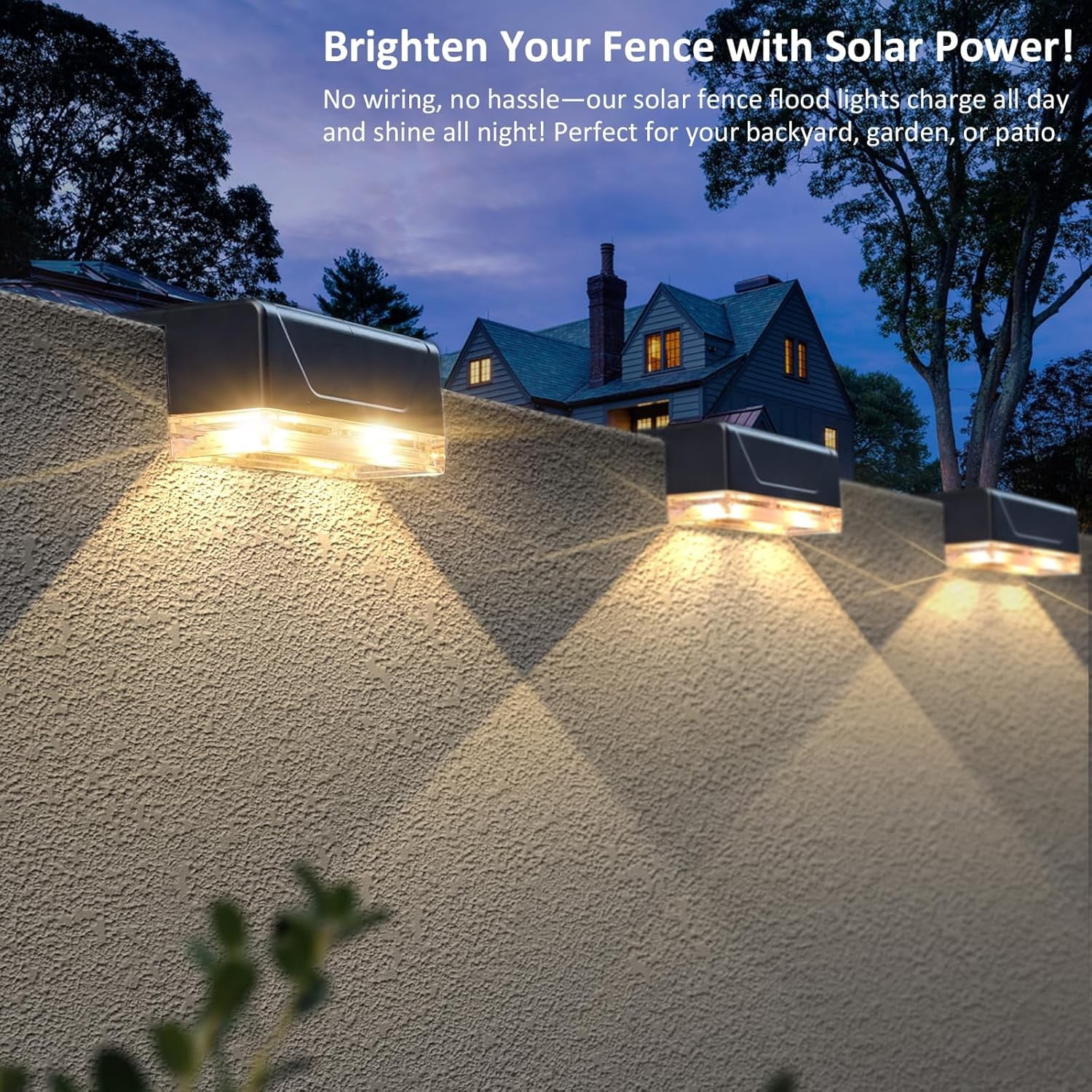 Solar Fence Lights Outdoor - 3000/4000/6000K 3 Mode, IP65 Waterproof Fence Lights Solar Powered, Dusk to Dawn Solar Light for Outside, Backyard/Step/Patio/Deck/Stair Railings and Wall